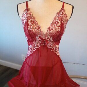 Sexy 2 Piece Wine Red Lingerie Set